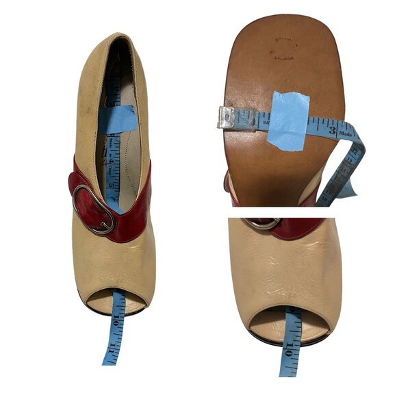 Vintage Ballotta Bologna Italy Red & Ivory Leather Peep-Toe Pumps 1960s–70s - Picture 10 of 11